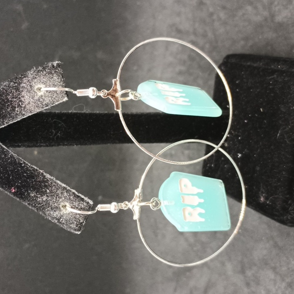 Handmade blue tombstone dangle earrings